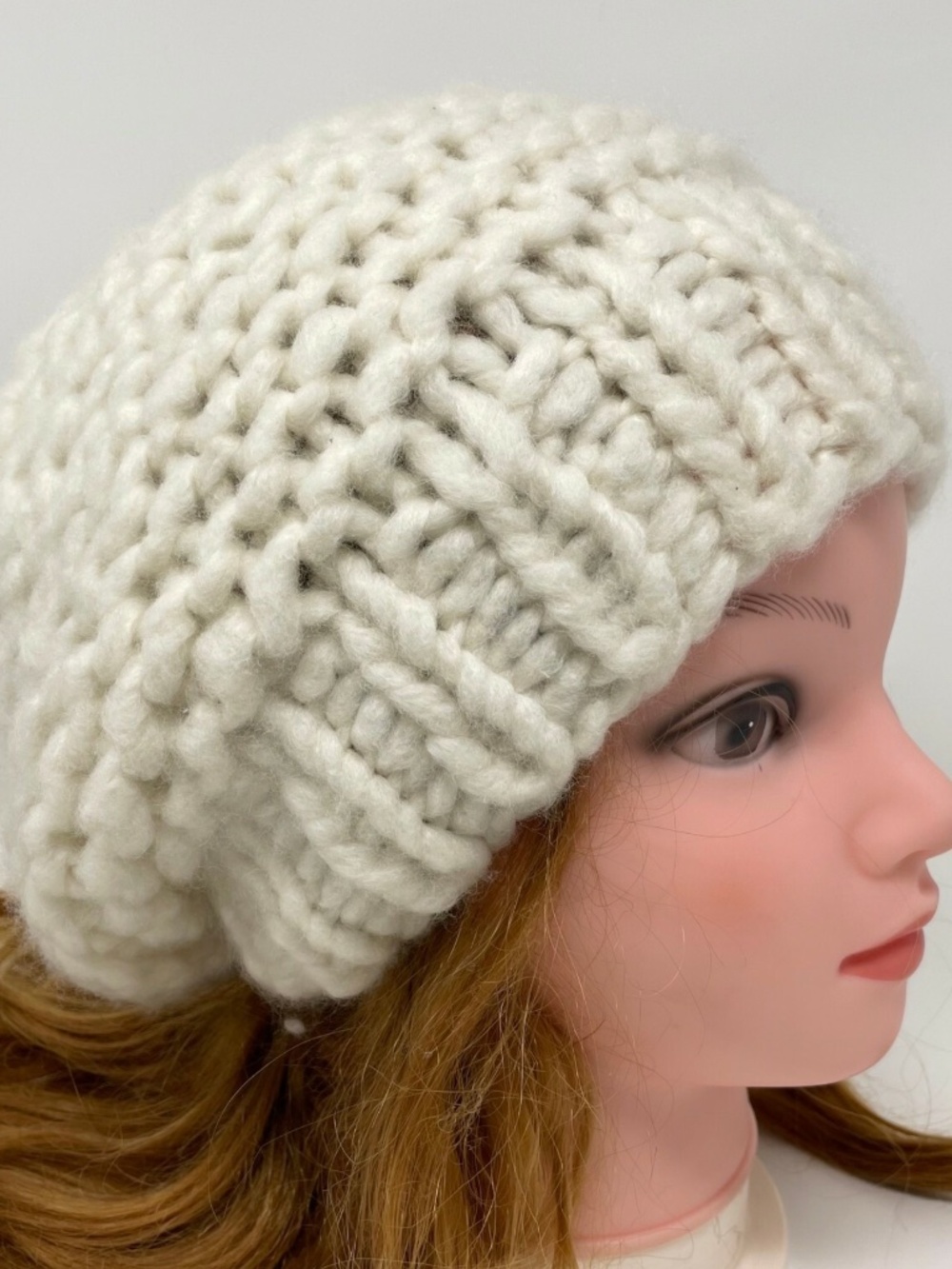 Hat, Cashmere Women Hat, White Beanie, Warm Beret ,Hand Knit Hat NEW
